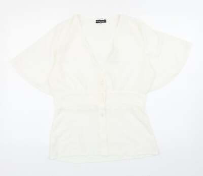 Boohoo Womens White Polyester Blend Blouse Size 14 Angel Sleeve UK