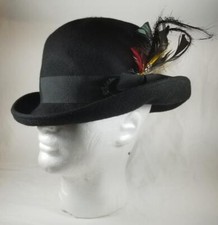 Miss Bierner Hat 100 Wool Unisex Black Bowler Cap Feather Plumage