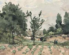 1800s Vintage Farmhouse Landscape Canvas Art Print Wall Decor Reproduction