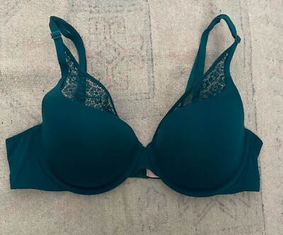 Victoria Secret Emerald Green Demi Bra Lace Detail Sz 36C