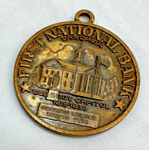 First National Bank Vandalia 1969 100 Anniversary Medal Key chain with eye loop - Picture 8 of 10