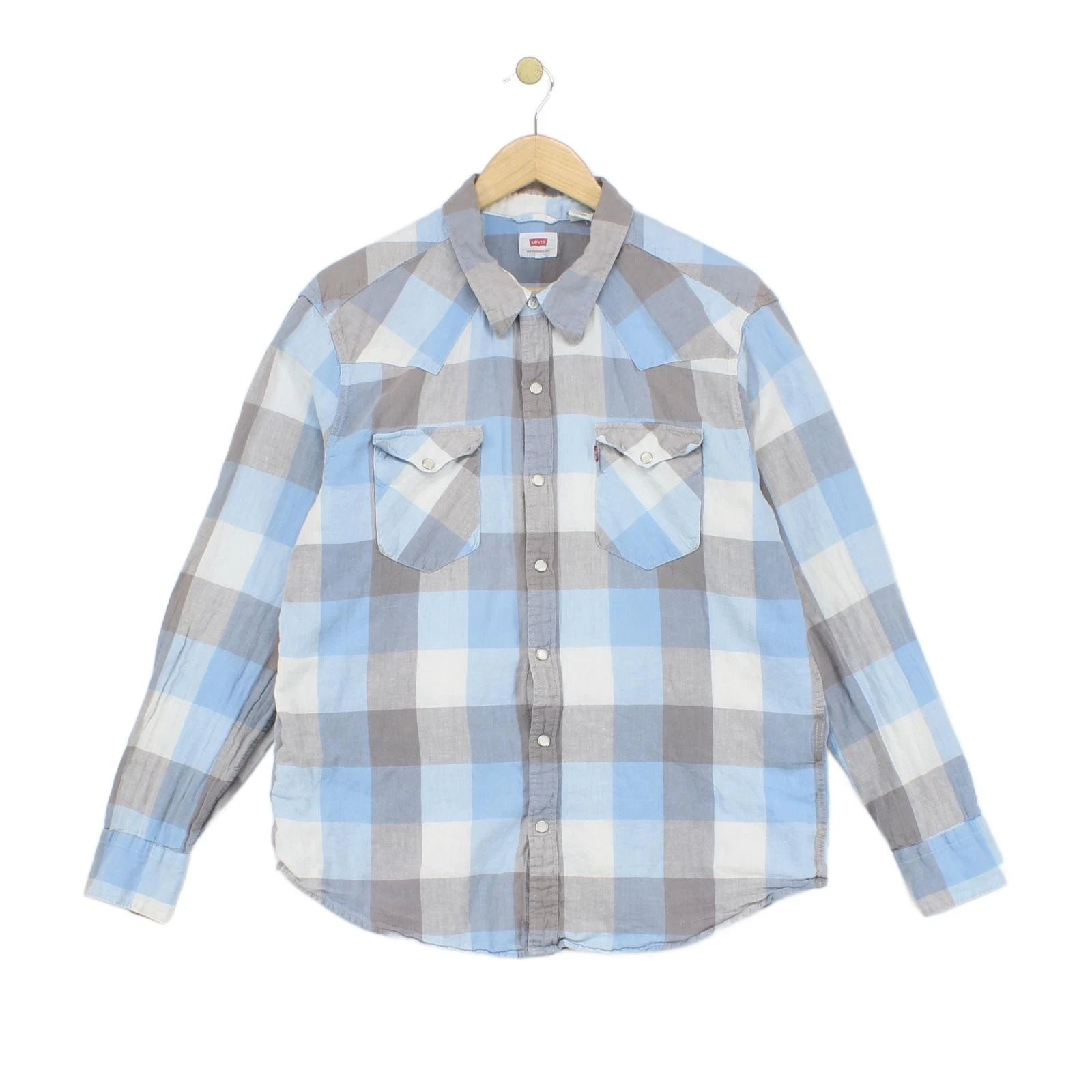 Levis Plaid Shirt Mens Size XL Blue Button Up Cotton Linen