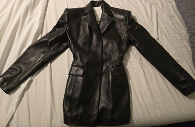 Magda Butrym Women s Black Belted Leather Blazer Jacket 34