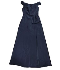 Adrianna Papell Womens Asymmetrical Pleated Off-Shoulder Gown Dress, Blue, 4