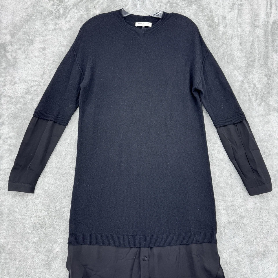 Halston Heritage Sweater Dress Medium Wool Cashmere Silk Minimalist High Low - Image 3 of 4