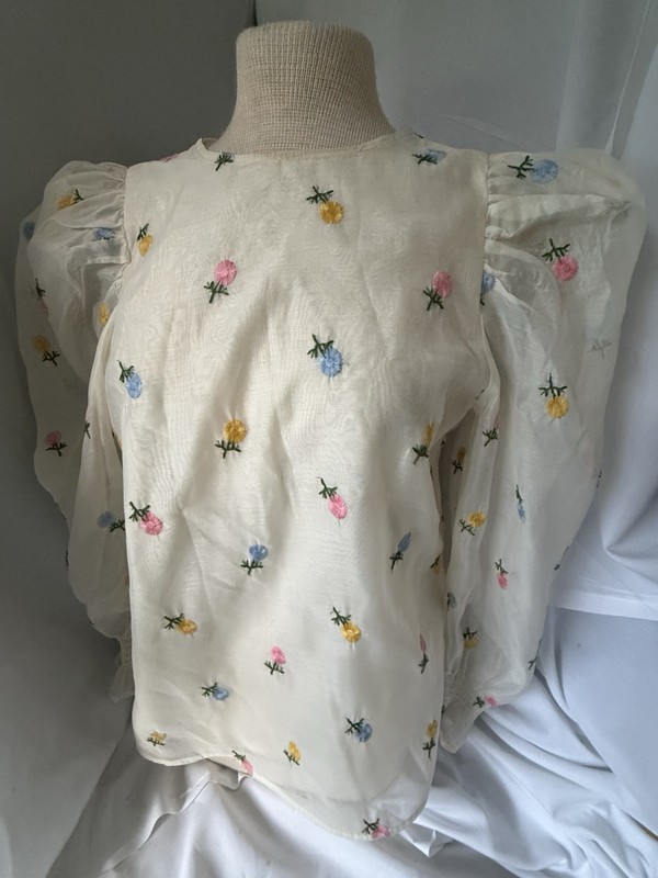 Vine Love Small Ladies Blouse Delicate Embroidered Flowers Puffy  Sheet Sleeve