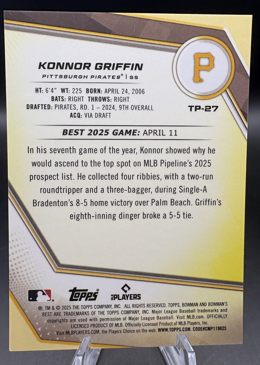 2025 Bowman's Best - Top Prospects Konnor Griffin #TP-27 Yellow