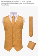 H ZY Mens Suit Vest Paisley Victorian Costume Jacquard Floral Formal, Size L