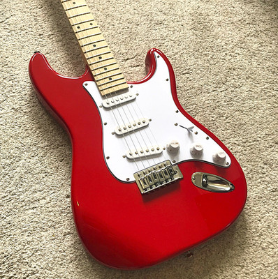 Full-Size Red Strat Style Electric Guitar with S-S-S Pickups, Gig Bag & More
