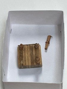 Butcher Block  Miniature 1/4" vintage Wood furniture #2 - leg needs reattached