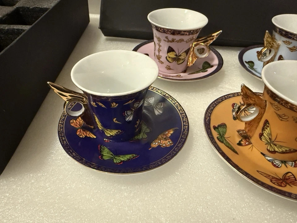 💙Yedi Porcelain Expresso Butterfly Vintage Expresso Cup and Saucer *Set of 5 - Image 2 of 4