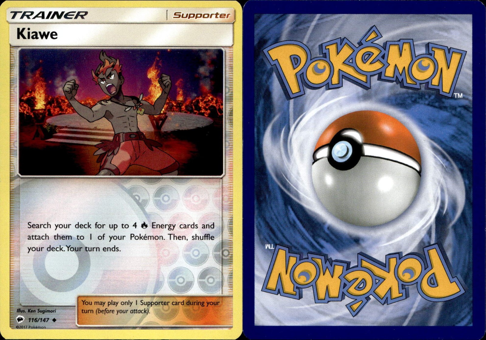Pokemon Burning Shadows Kiawe 116/147 Reverse Holo