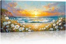 Grande Stampa Su Tela Con Cornice Blu Paesaggio Marino Quadri Moderni Fiori Selv