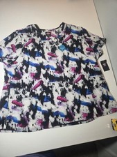 Dickies Womens Print Scrub Top DK731 V-Neck Medical 5XL Gray Teal Floral Fun