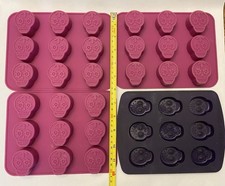 Lot Of 4 Sugar Skull Silicone Molds Chocolates, Soaps Or Ice Cubes Halloween