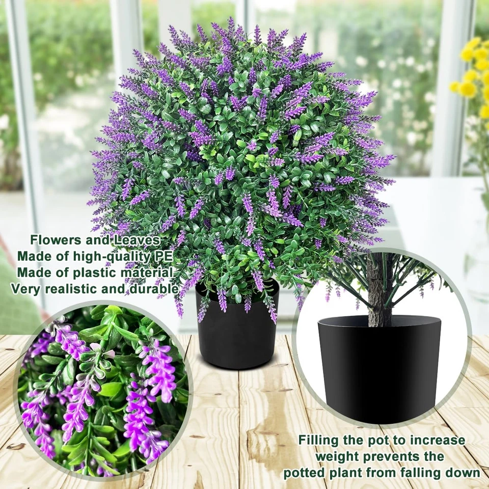 Tall Artificial Lavender/Rose Topiary Ball Tree Set of 2 Pack Potted Bushes U... - Image 4 of 4