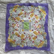 Vintage 1930  s Silk Chiffon Scarf Square 34  X 34  Purple Yellow Art Deco