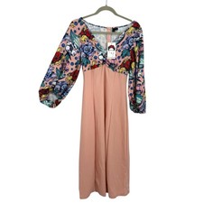 Frida Kahlo Shein Loral Print Midi Dress Size Small Balloon Sleeves Artsy NWT