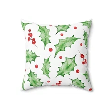 Holiday Holly Square Throw Pillow, Christmas Decor, Festive Home Accent, Cute 