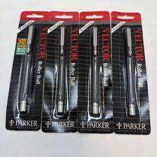Parker Vector Roller Ball 4 Pens Black Ink 0.8mm Medium Point VTG New Ol...