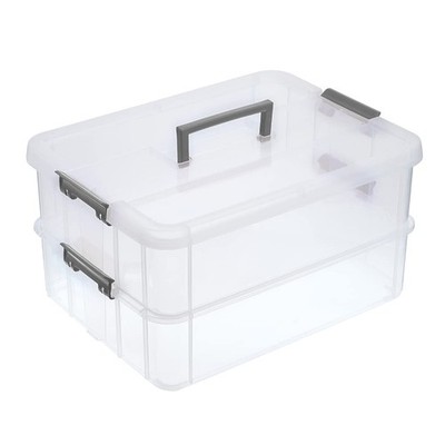 2 Layer Stack & Carry Box Plastic Multipurpose Portable Storage Container Box Ha
