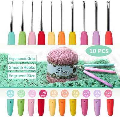 10Pcs Small Size Lace Crochet Hooks (0.5~2.75Mm), Small Ergonomic Crochet Hooks