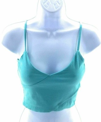 Timing Juniors Aqua Blue Spaghetti Strap V Neck Crop Top Size Small