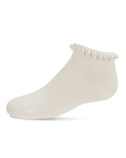 MeMoi Pretty in Pearls Cotton Blend Anklet Socks 8, White