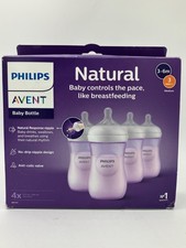 Philips Avent Natural Baby Bottles Medium 3 Flow Nipple 9oz 4-Pack Purple