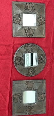 Rustic Accent Mirror Resin Wall Decor 3 Pieces Embossed Ornate Square 6''