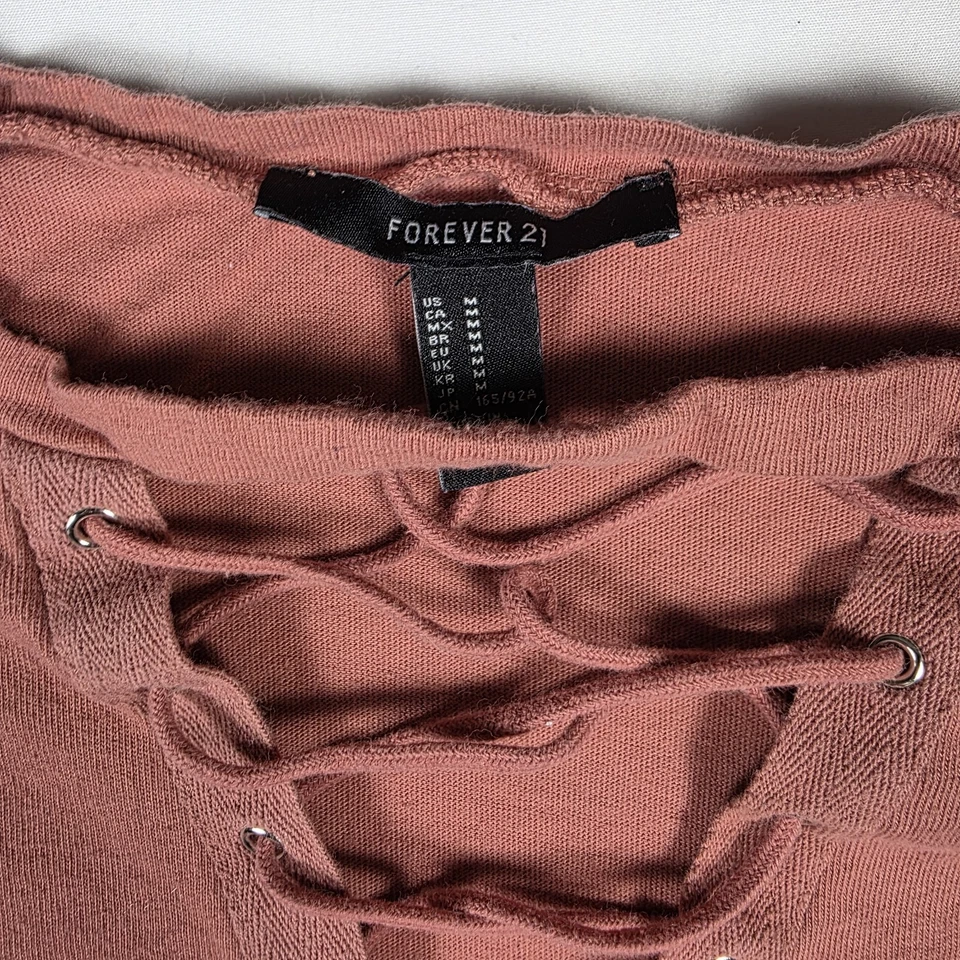 Forever 21 Mujer Rosa Con Cordones Camiseta Vestido Manga Corta Informal Algodón Talla M Foto 2 de 4