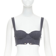 LA PERLA grey virgin wool gold studs cropped bustier top IT36B