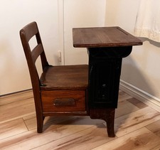 Antique Child’s School Desk with Attached Seat Wood, Metal Los Angeles Local