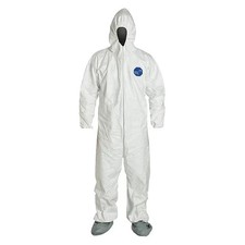Tyvek 400 Hooded Disposable Coverall, Attached Skid-Resistant Boots, Elastic