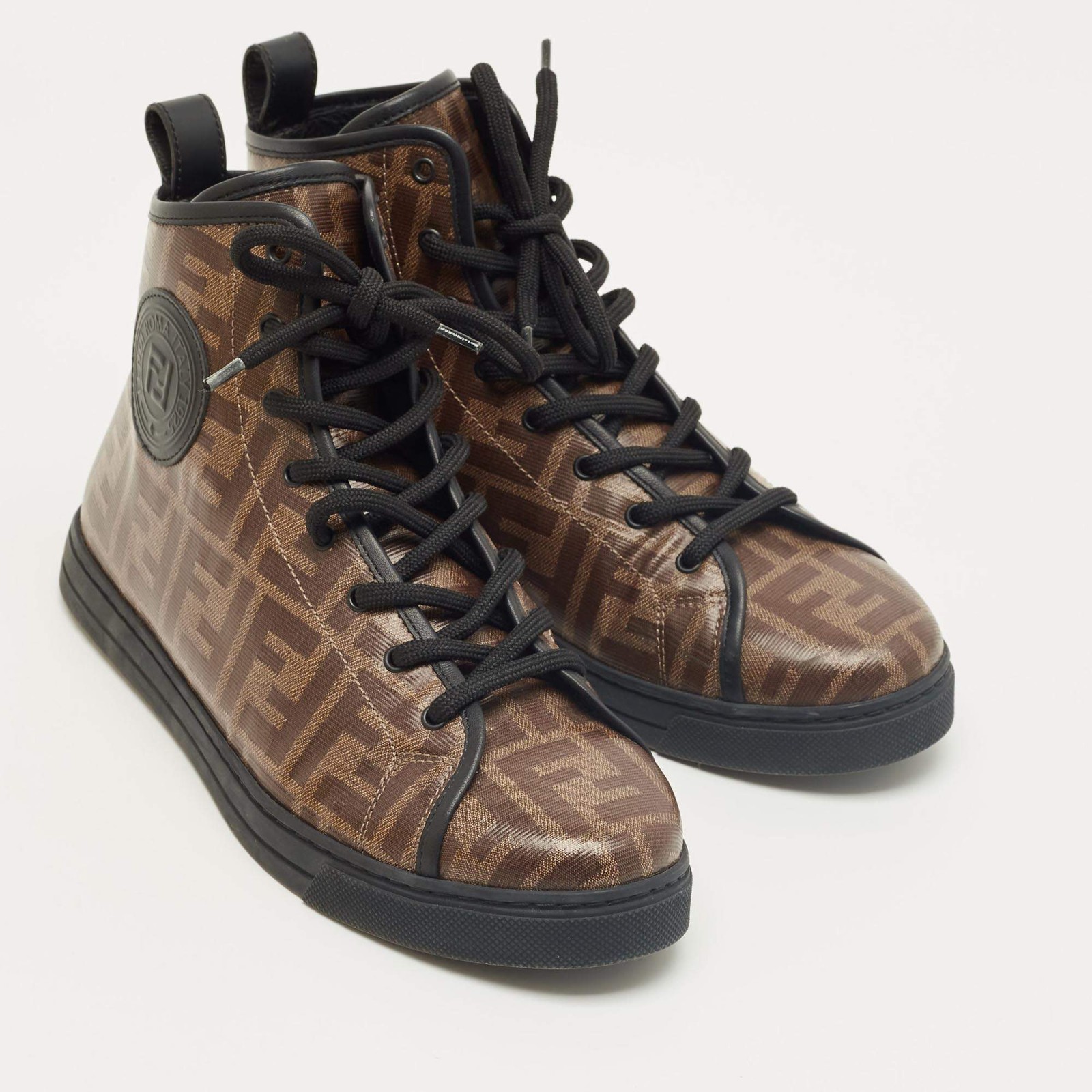 Fendi Brown Zucca Coated Canvas Lace up High Top Sneakers Size 39 thumbnail 4
