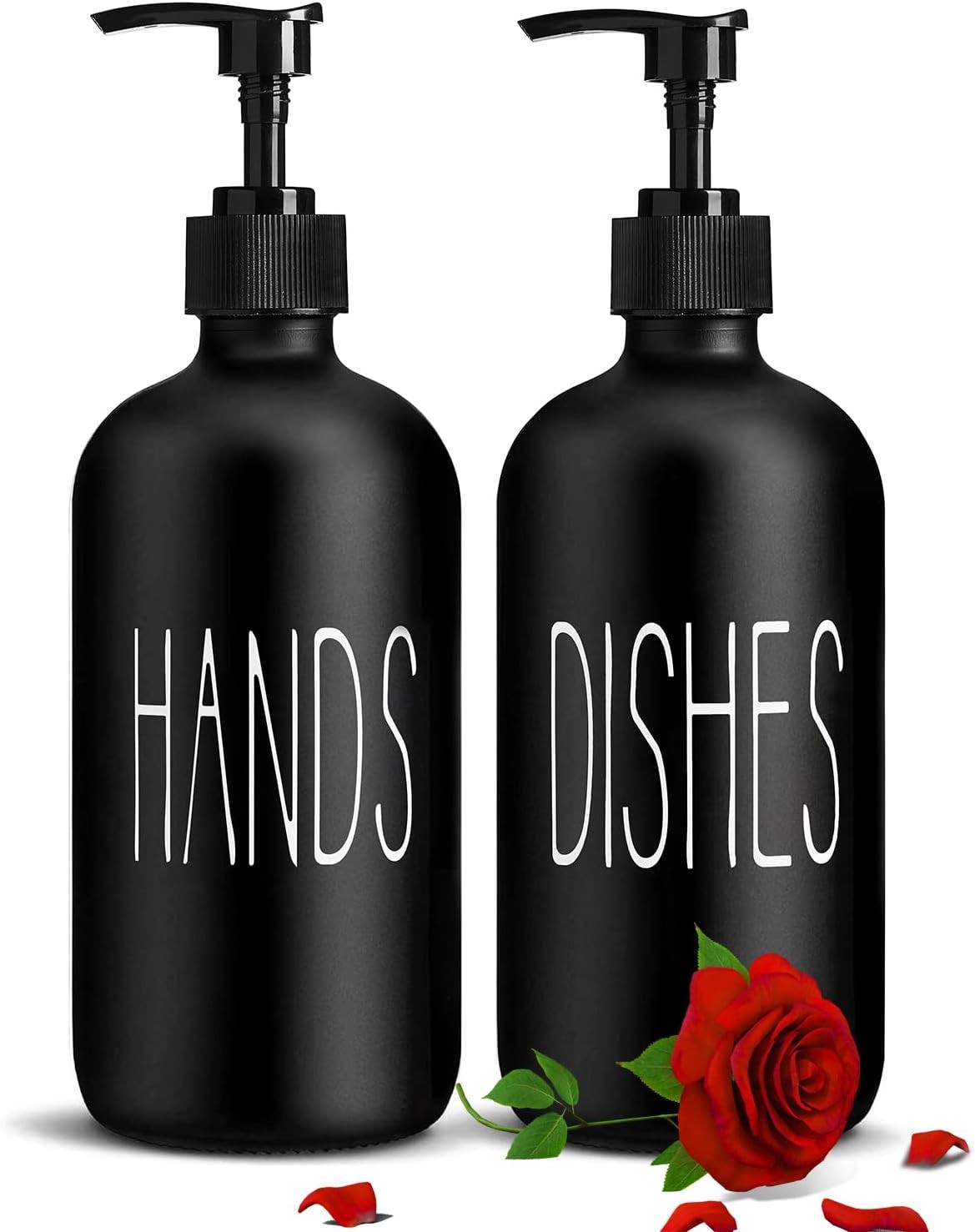 2-Pack Black Glass Soap Dispenser Set for Hand and Dish Soap-image