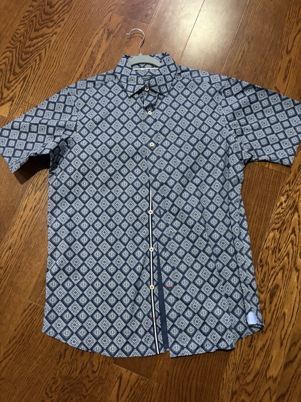Daniel Cremieux 100% Cotton SS Button-Up Shirt – Blue & White – Men's