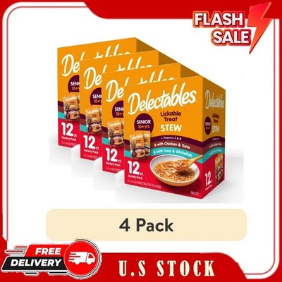 (4 pack) Delectables Stew Senior 10+ Variety Pack Lickable Cat Treats, 12-Pack