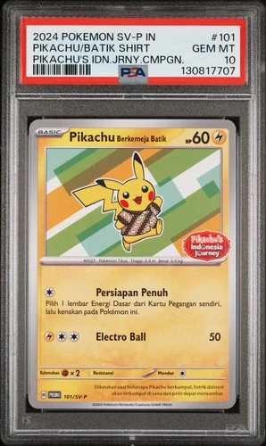 2024 POKEMON INDONESIAN SV-P PROMO #101 PIKACHU IN BATIK SHIRT PSA 10