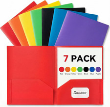 Plastic Folders with Pockets 7 Pack Assorted Colors - Heavy Duty Poly File Fol