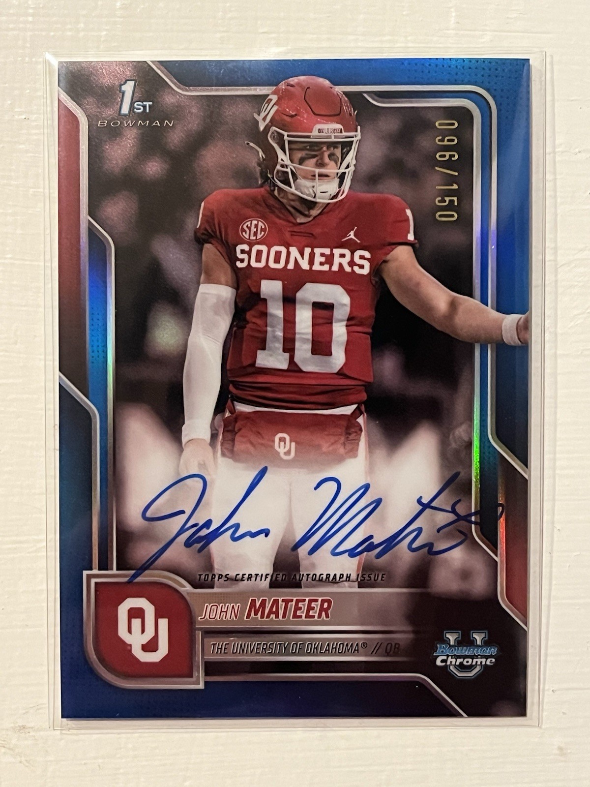 2025 1st Bowman Chrome U University John Mateer Blue Refractor On Card Auto /150