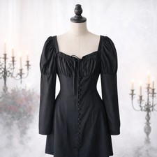 Urban Outfitters Eggie Women XS Mini black long sleeve peasant Gothic Punk dress