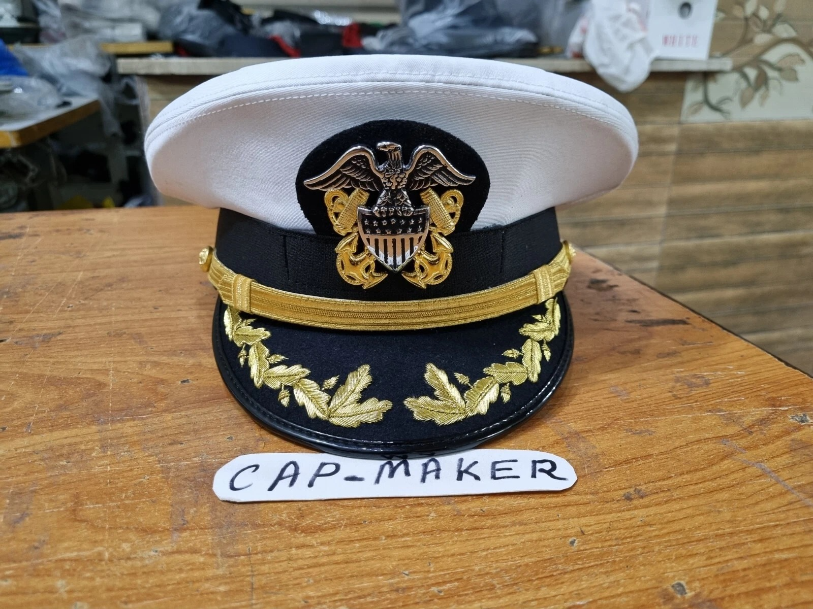 US Navy Officer Visor Cap with Commander Captain Rank in All Sizes