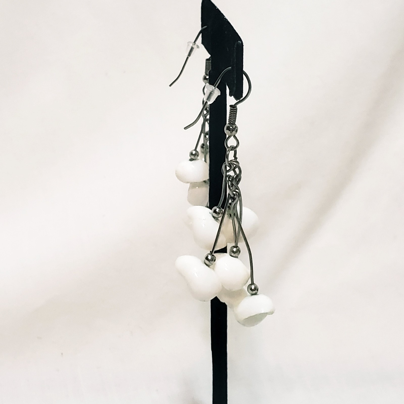 Seashell Mini White Drop Dangle Silver tone Hook … - image 3