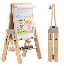 3-In-1 Folding Kids Art Easel - Double-Sided Foldable Wooden Art Easel with Chal