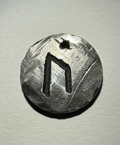 Viking Rune Uruz Silver Tone Round Pendant with Hole, Vintage 90s