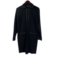 Andrea Jovine Women's Black Wool Dress Size Small Long Sleeve Zip Collar Pockets