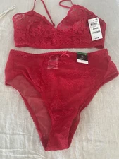INC International Concepts 2 Piece Monogram Lace Bra Panty Set Womens L