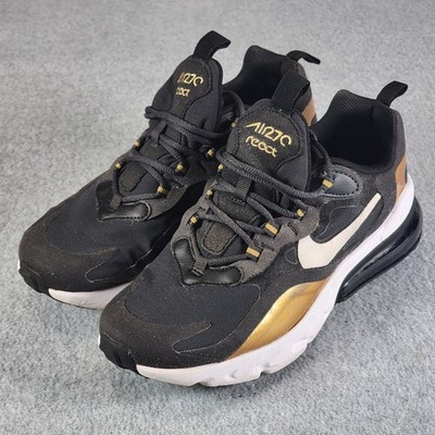 Nike Air Max 270 React (GS) Shoes 7Y Black Gold BQ0103-005