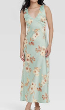 NEW A New Day Women's Satin Slip Maxi Dress Mint Floral Size Large